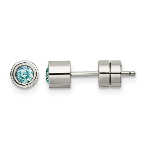Chisel Stainless Steel Polished Blue Cubic Zirconia December Birthstone Stud Earrings, 5.5 mm