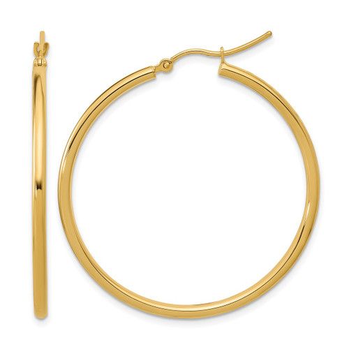 10K Yellow Gold Hollow Polished Hinged Hoop Earrings, 40 mm
