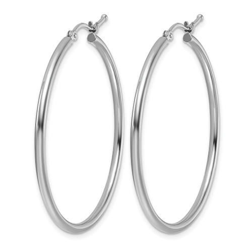 Rhodium-Plated 10K White Gold Hollow Polished Hinged Hoop Earrings, 40 mm - View 2