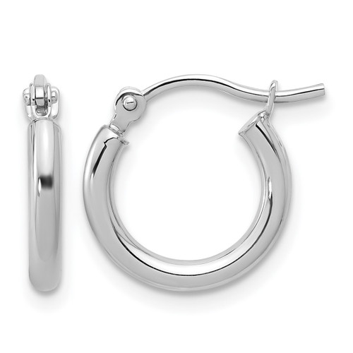 Rhodium-Plated 10K White Gold Hollow Polished Hinged Hoop Earrings, 12 mm