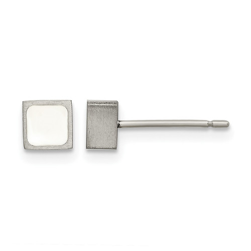 Chisel Titanium Brushed with White Enamel Square Stud Earrings, 5 mm