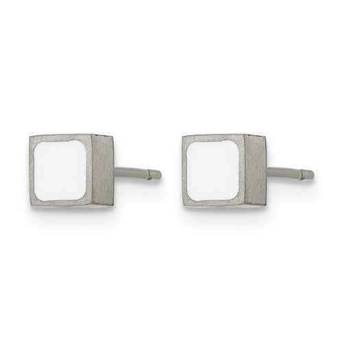 Chisel Titanium Brushed with White Enamel Square Stud Earrings, 5 mm - View 2