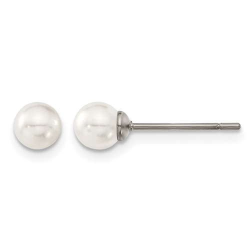 Chisel Titanium Polished 5 mm Simulated Pearl Stud Earrings