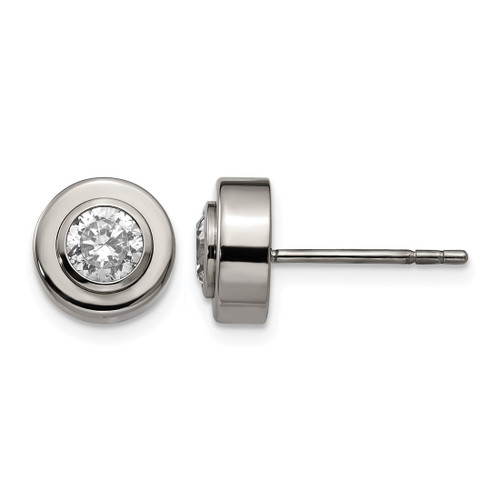 Chisel Titanium Polished Cubic Zirconia Stud Earrings, 8.8 mm
