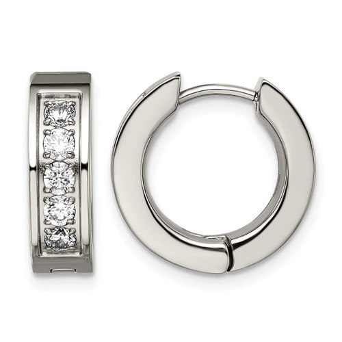 Chisel Titanium Polished Cubic Zirconia 5 mm Hinged Hoop Earrings, 14.6 mm Long