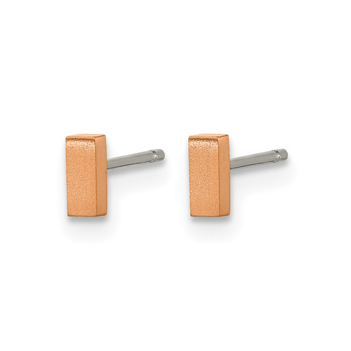Chisel Titanium Brushed Rose Ion-Plated Rectangle Stud Earrings, 5 mm - View 2