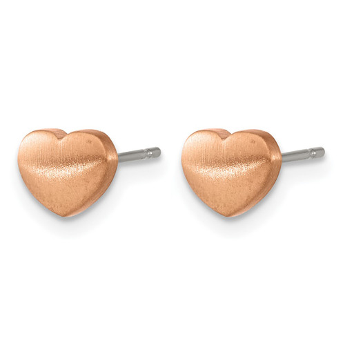 Chisel Titanium Brushed Rose Ion-Plated Heart Stud Earrings, 5.5 mm - View 2