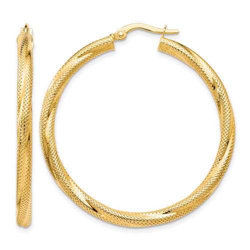 10K Yellow Gold Twisted Hinged Hoop Earrings, 40 mm