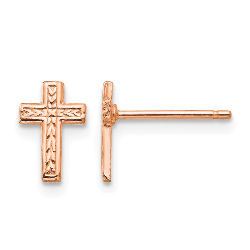 14K Rose Gold Small Polished Cross Stud Earrings, 8.35 mm