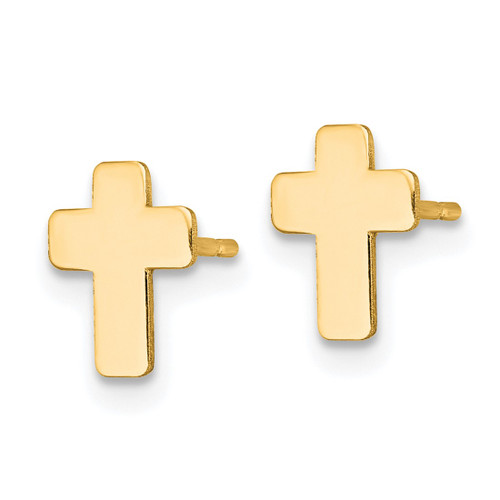 14K Yellow Gold Polished Cross Stud Earrings, 8.5 mm - View 2