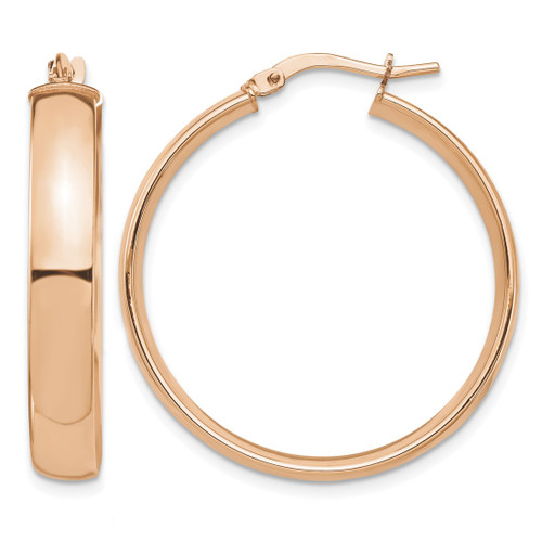 14K Rose Gold Hollow High Polished 5 mm Hoop Earrings