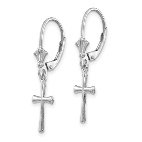 Rhodium-Plated 14K White Gold Polished Cross Dangle Leverback Drop Earrings, 30.25 mm - View 2