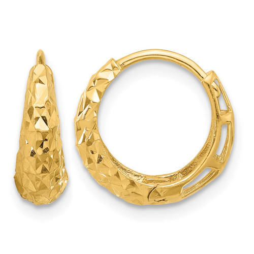 14K Yellow Gold Polished Diamond-Cut Hoop Earrings, 13.7 mm
