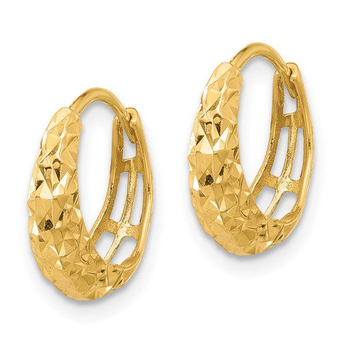 14K Yellow Gold Polished Diamond-Cut Hoop Earrings, 13.7 mm - View 2