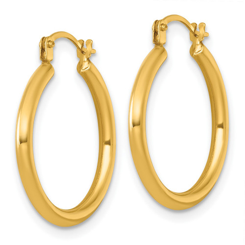 14K Yellow Gold 2.00 x 20.00 mm Polished Round Tube Hoop Earrings, 22 mm Long - View 2