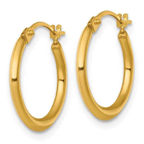 14K Yellow Gold 1.5 x 16.00 mm Polished Round Tube Hoop Earrings, 16 mm Long - View 2