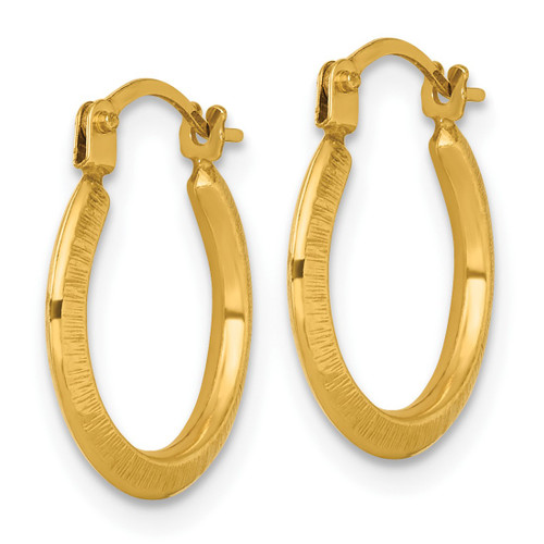 14K Yellow Gold 1.75 x 14.00 mm Polished And Textured Knife-Edge Tube Hoop Earrings, 16 mm Long - View 2