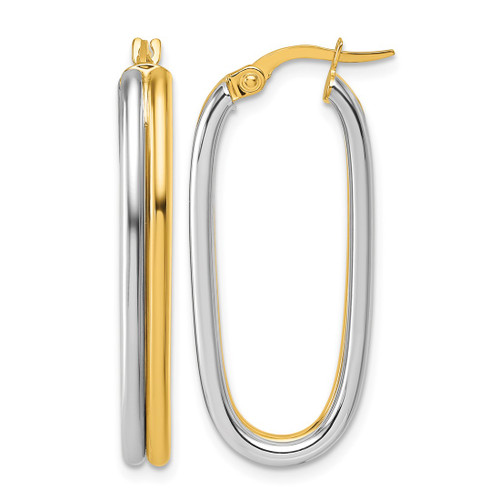 14K Yellow Gold with White Rhodium-Plated Polished 4.00 mm X 33 mm Oval Hoop Earrings