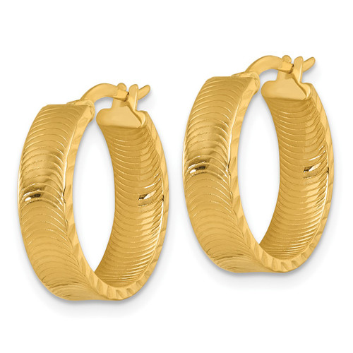 14K Yellow Gold Polished 5.0 x 18 mm Diamond-Cut Textured Tube Hoop Earrings, 19 mm Long - View 2
