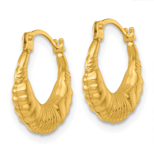 14K Yellow Gold Hollow Polished Fancy Scalloped Hollow Hoop Earrings, 15.3 mm - View 2