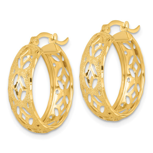 14K Yellow Gold Polished Laser and Diamond-Cut 6.15 x 21 mm Fancy Design Round Hoop Earrings - View 2