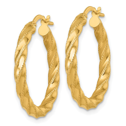 14K Yellow Gold Polished Diamond-Cut Twisted 3.00 x 25 mm Tube Hoop Earrings, 26 mm Long - View 2