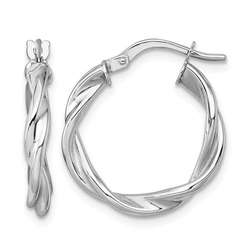 Rhodium-Plated 14K White Gold Polished Twisted 2.75 x 20 mm Tube Hoop Earrings