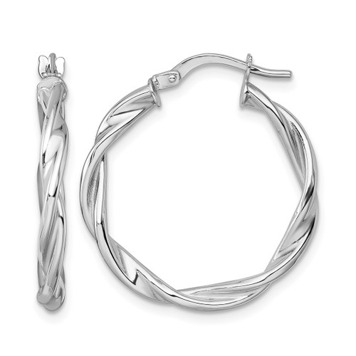 Rhodium-Plated 14K White Gold Polished Twisted 2.75 x 25 mm Tube Hoop Earrings, 26 mm Long