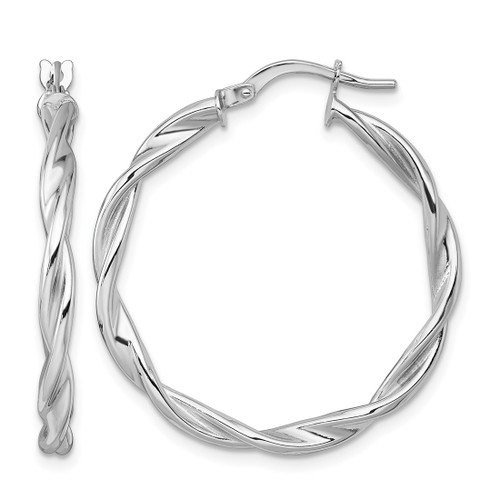 Rhodium-Plated 14K White Gold Polished Twisted 2.75 x 30 mm Tube Hoop Earrings, 32 mm Long