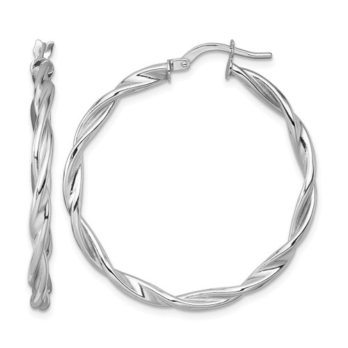 Rhodium-Plated 14K White Gold Polished Twisted 2.75 x 35 mm Tube Hoop Earrings, 37 mm Long