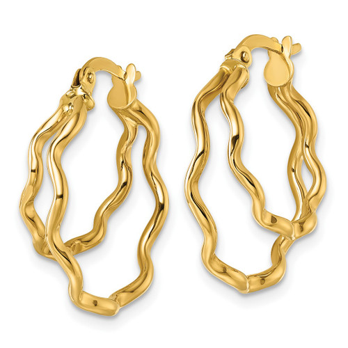 14K Yellow Gold Polished Wavy Double Circle Hoop Earrings, 22.4 mm - View 2