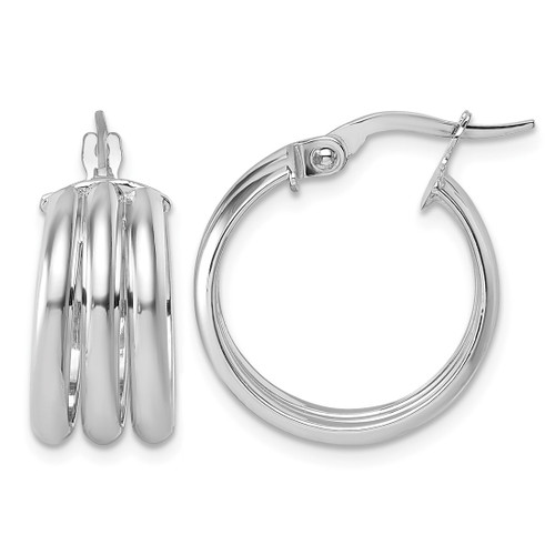 14K Yellow Gold with White Rhodium-Plated Polished Triple Row 8.00 mm X 18 mm Round Hoop Earrings