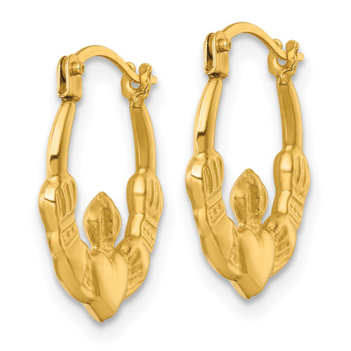 14K Yellow Gold Hollow Polished 14.00 mm Claddagh Hollow Hoop Earrings, 16.5 mm Long - View 2