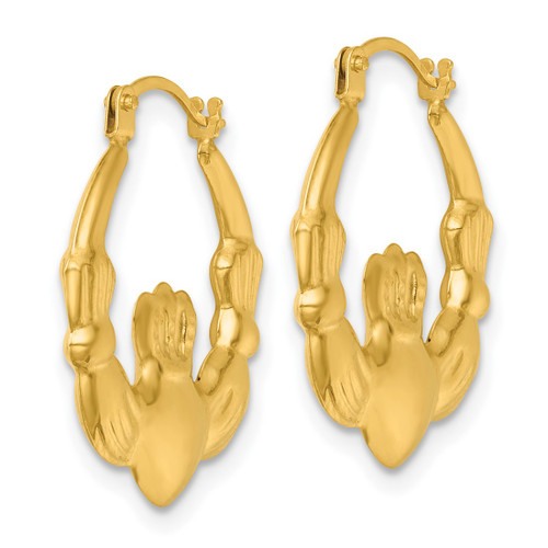 14K Yellow Gold Hollow Polished 20.00 mm Claddagh Hollow Hoop Earrings, 21.5 mm Long - View 2
