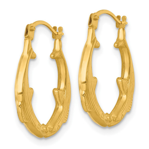 14K Yellow Gold Hollow Polished Two Whales Hollow Hoop Earrings, 20 mm - View 2