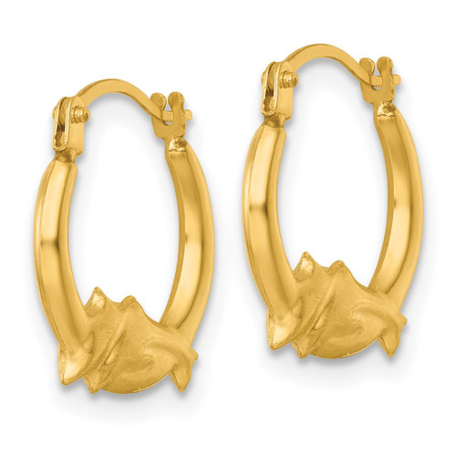 14K Yellow Gold Hollow Polished Two Dolphins Hollow Hoop Earrings, 15 mm - View 2