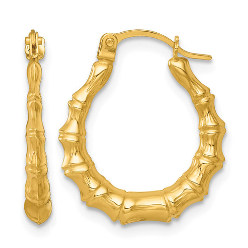 14K Yellow Gold Hollow Polished 16.00 mm Bamboo Hollow Hoop Earrings, 17 mm Long