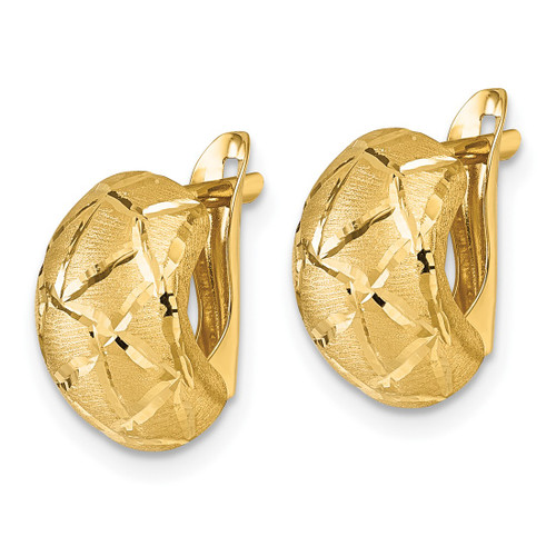 14K Yellow Gold Polished and Brushed Diamond-Cut Omega Back Hoop Earrings, 15 mm - View 2