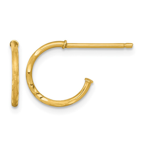14K Yellow Gold Polished 1.2 x 12 mm Diamond-Cut Solid C-Hoop Post Earrings
