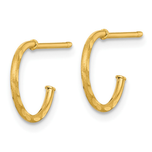 14K Yellow Gold Polished 1.2 x 12 mm Diamond-Cut Solid C-Hoop Post Earrings - View 2