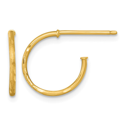 14K Yellow Gold Polished 1.2 x 14 mm Diamond-Cut Solid C-Hoop Post Earrings