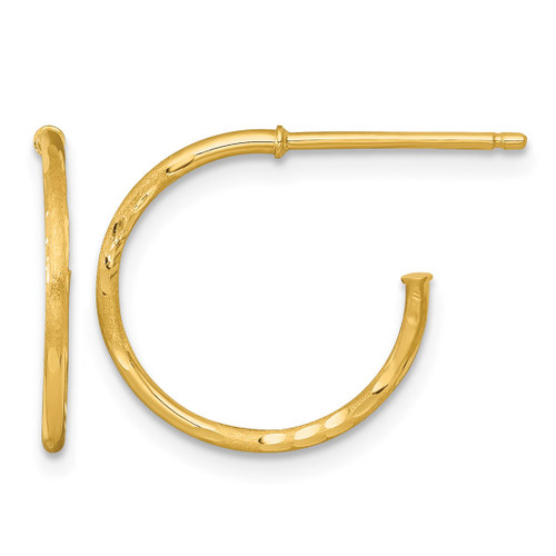 14K Yellow Gold Polished 1.2 x 16 mm Diamond-Cut Solid C-Hoop Post Earrings