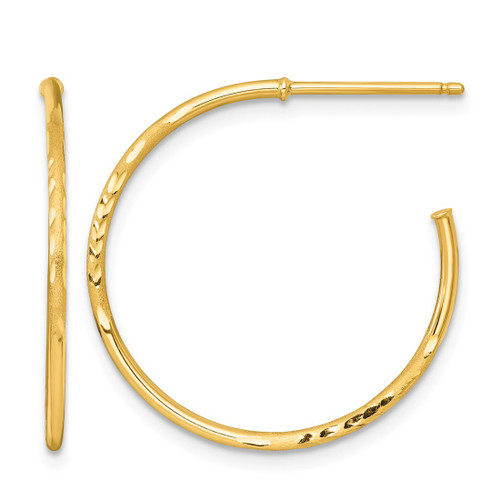 14K Yellow Gold Polished 1.2 x 25 mm Diamond-Cut Solid C-Hoop Post Earrings