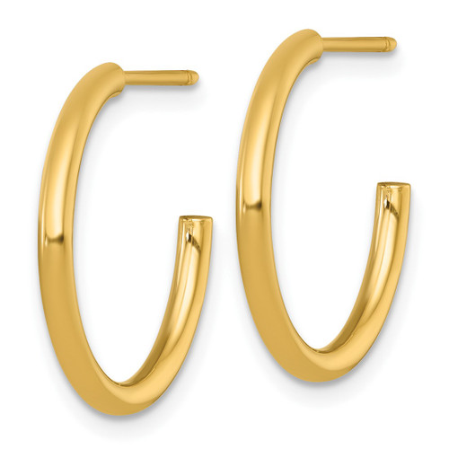 14K Yellow Gold Polished 2.0 x 20 mm Tube C-Hoop Post Earrings - View 2
