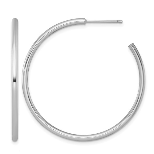 Rhodium-Plated 14K White Gold Polished 2.0 x 40 mm Tube C-Hoop Post Earrings