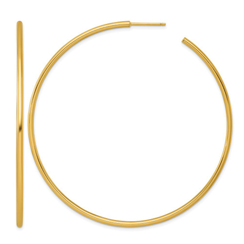 14K Yellow Gold Polished 2.0 x 70 mm Tube C-Hoop Post Earrings