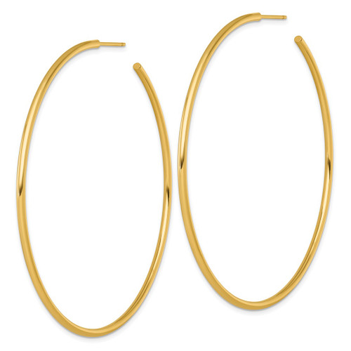 14K Yellow Gold Polished 2.0 x 70 mm Tube C-Hoop Post Earrings - View 2