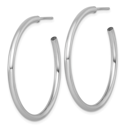 Rhodium-Plated 14K White Gold Polished 2.5 x 40 mm Tube C-Hoop Post Earrings - View 2