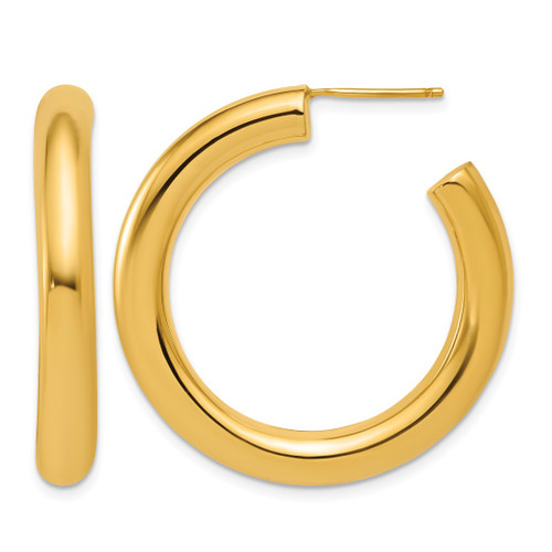 14K Yellow Gold Polished 5.0 x 35 mm Tube C-Hoop Post Earrings