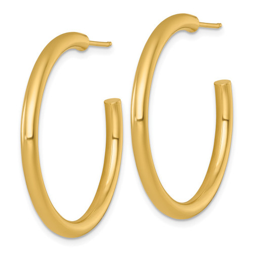 14K Yellow Gold Polished 3.0 x 35 mm Tube C-Hoop Post Earrings - View 2